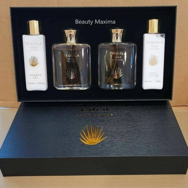 Tequila Gold 4 Pcs Set For Men: 3.4 Eau De Parfum + 3.4 After Shave + 8.5 Body Lotion + 8.5 Shower Gel