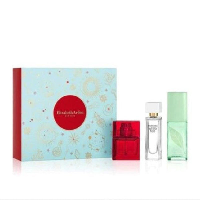 ELIZABETH ARDEN 3 PCS MINI SET FOR WOMEN: GREEN TEA 0.5 EAU DE TOILETTE SPRAY + RED DOOR 0.33 EAU DE TOILETTE SPRAY + WHITE TEA 0.33 EAU DE TOILETTE SPRAY