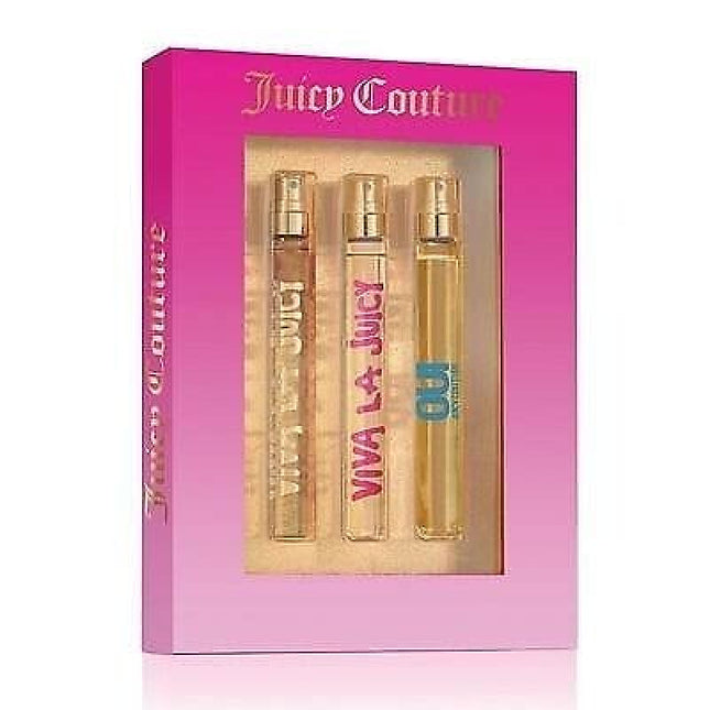 VIVA LA JUICY 3 PCS TRAVEL SPRAY SET: VIVA LA JUICY 0.33 EAU DE PARFUM SPRAY + GOLD COUTURE 0.33 EAU DE PARFUM SPRAY + 0.33 OUI SPLASH 0.33 EAU DE PARFUM SPRAY