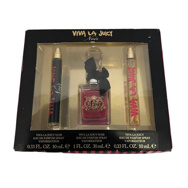 VIVA LA JUICY NOIR 3 PCS SET FOR WOMEN: 1 OZ EAU DE PARFUM SPRAY + 0.33 EAU DE PARFUM SPRAY + VIVA LA JUICY 0.33 EAU DE PARFUM SPRAY