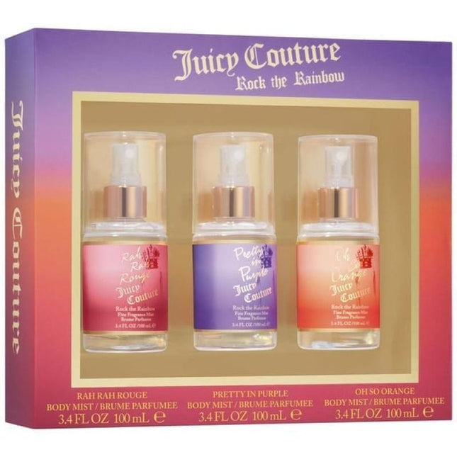 JUICY COUTURE ROCK THE RAINBOW 3 X 3.4 FRAGRANCE MIST FOR WOMEN: RAH RAH ROUGE + PRETTY IN PURPLE + OH SO ORANGE