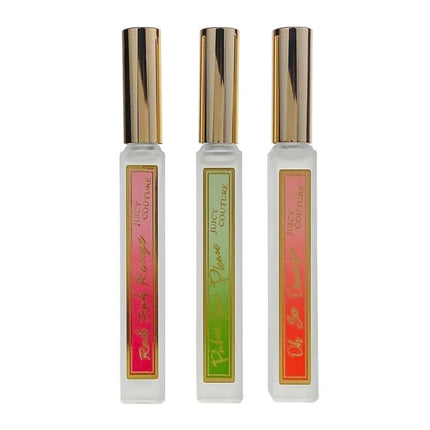 JUICY COUTURE ROCK THE RAINBOW 3 X 0.33 EAU DE TOILETTE ROLLERBALL SET FOR WOMEN: RAH RAH ROUGE + PALM TREES PLEASE + OH SO ORANGE