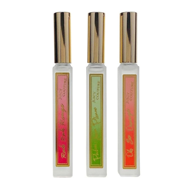 JUICY COUTURE ROCK THE RAINBOW 3 X 0.33 EAU DE TOILETTE ROLLERBALL SET FOR WOMEN: RAH RAH ROUGE + PALM TREES PLEASE + OH SO ORANGE