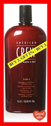 3 In 1 Shampoo Conditioner And Body Wash By American Crew For Men - 33.8 Oz