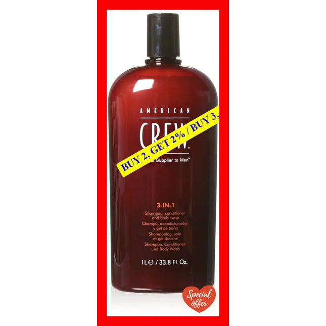 3 In 1 Shampoo Conditioner And Body Wash By American Crew For Men - 33.8 Oz