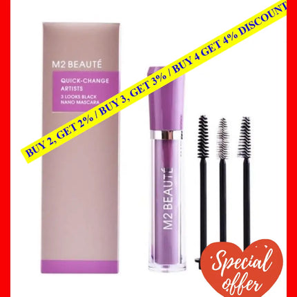 3 Looks Black Nano Mascara By M2 Beaute For Women - 0.2 Oz