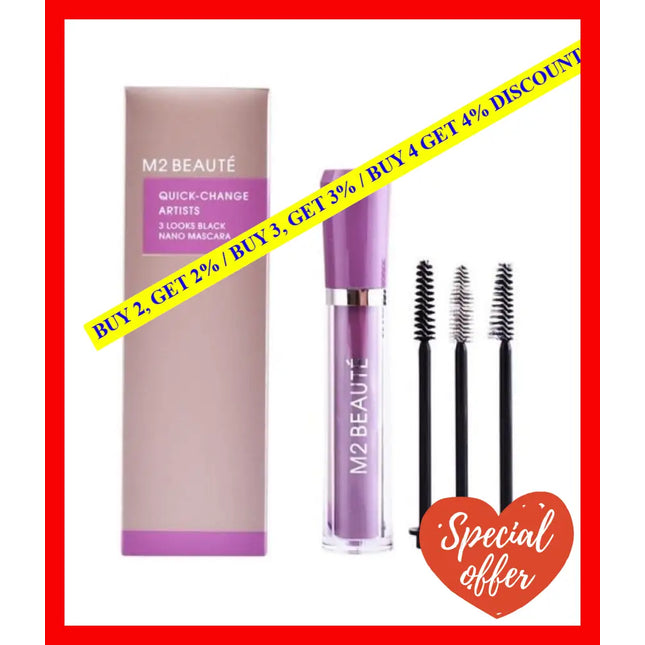 3 Looks Black Nano Mascara By M2 Beaute For Women - 0.2 Oz