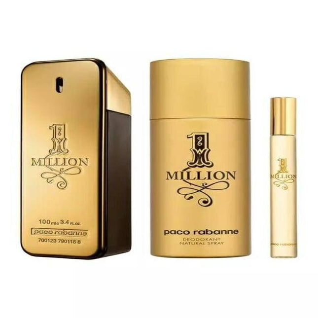 Paco Rabanne One Million 3 Pcs Set For Men: 3.4 Edt Sp + 0.34 Edt Sp + 5.1 Deodorant Sp