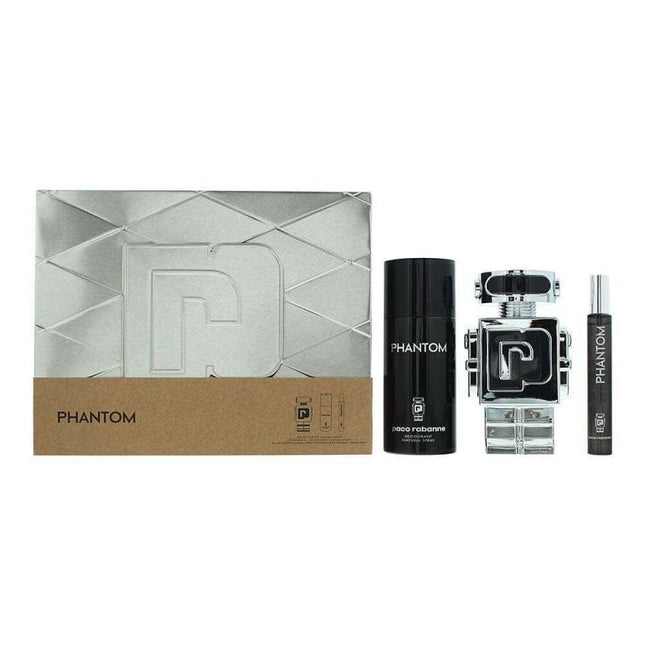 Paco Rabanne Phantom 3 Pcs Set For Men: 3.4 Eau De Toilette + 5 Oz Deodorant Spray + 0.33 Eau De Toilette
