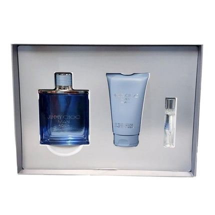 JIMMY CHOO MAN AQUA 3 PCS SET FOR MEN: 3.3 EAU DE TOILETTE SPRAY + 0.25 EAU DE TOILETTE SPRAY + 3.3 SHOWER GEL