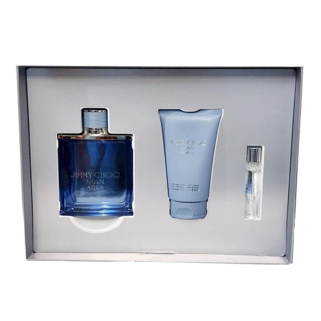 JIMMY CHOO MAN AQUA 3 PCS SET FOR MEN: 3.3 EAU DE TOILETTE SPRAY + 0.25 EAU DE TOILETTE SPRAY + 3.3 SHOWER GEL