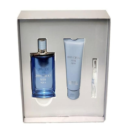 JIMMY CHOO MAN AQUA 3 PCS SET FOR MEN: 3.3 EAU DE TOILETTE SPRAY + 0.25 EAU DE TOILETTE SPRAY + 3.3 SHOWER GEL.