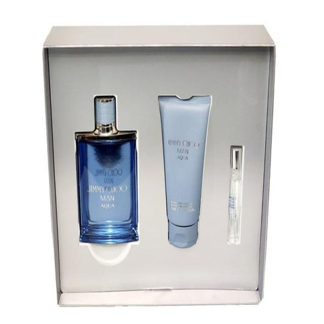 JIMMY CHOO MAN AQUA 3 PCS SET FOR MEN: 3.3 EAU DE TOILETTE SPRAY + 0.25 EAU DE TOILETTE SPRAY + 3.3 SHOWER GEL.