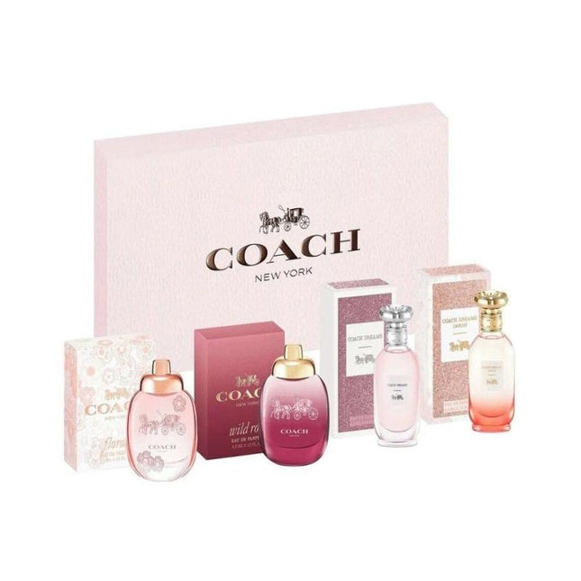 COACH 4 X 4.5 ML MINI SET FOR WOMEN: FLORAL EAU DE PARFUM + WILD ROSE EAU DE PARFUM + COACH DREAMS EAU DE PARFUM + DREAMS SUNSET EAU DE PARFUM