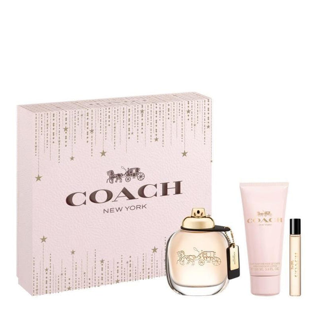 COACH NEW YORK 3 PCS SET FOR WOMEN: 3 OZ EAU DE PARFUM SPRAY + 0.25 EAU DE PARFUM SPRAY + 3.3 BODY LOTION