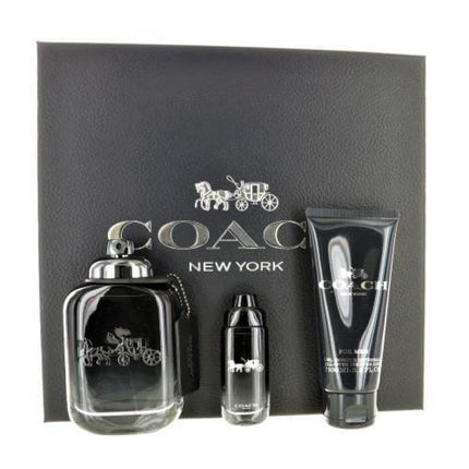 COACH NEW YORK 3 PCS SET FOR MEN: 3.3 EAU DE TOILETTE SPRAY + 0.5 EAU DE TOILETTE SPRAY + 3.3 SHOWER GEL.