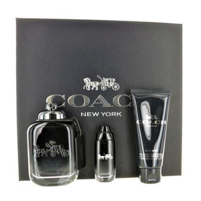 COACH NEW YORK 3 PCS SET FOR MEN: 3.3 EAU DE TOILETTE SPRAY + 0.5 EAU DE TOILETTE SPRAY + 3.3 SHOWER GEL.