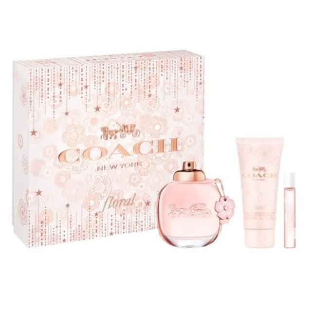 COACH FLORAL 3 PCS SET FOR WOMEN: 3 OZ EAU DE PARFUM SPRAY + 0.25 EAU DE PARFUM + 3.3 BODY LOTION