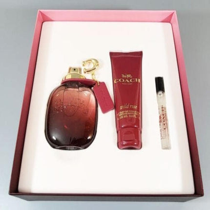 COACH WILD ROSE 3 PCS SET FOR WOMEN: 3 OZ EAU DE PARFUM SPRAY + 0.25 EAU DE PARFUM SPRAY + 3.3 BODY LOTION