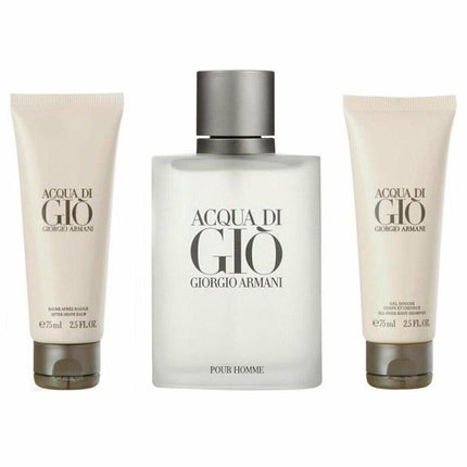 ARMANI ACQUA DI GIO 3 PCS SET FOR MEN: 3.4 EAU DE TOILETTE SPRAY + 2.5  SHOWER GEL + 2.5 AFTERSHAVE BALM