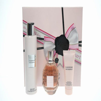 FLOWERBOMB 3 PCS SET: 3.4 EAU DE PARFUM SPRAY + 6.7 BODY LOTION + 1.3 BODY CREAM (HARD BOX)