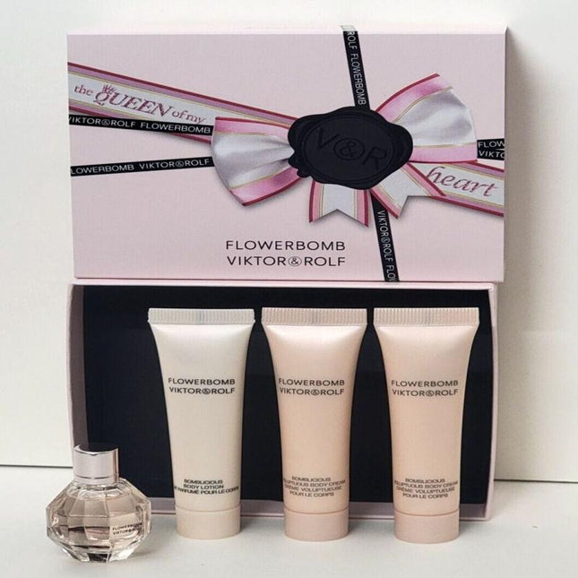 FLOWERBOMB V&amp;R 4 PCS SET FOR WOMEN: 0.24 EAU DE PARFUM + 0.5 BODY LOTION + 2 X 0.5 BODY CREAM