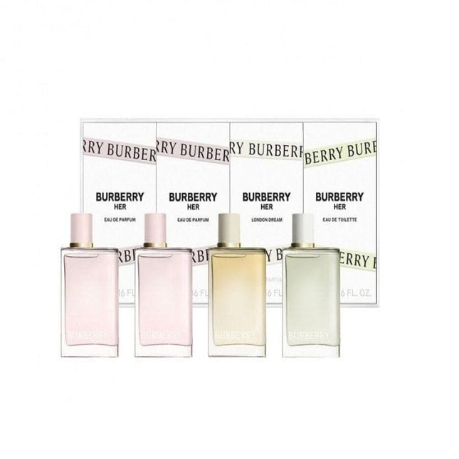 BURBERRY HER 4 PCS MINI SET: 2 X HER 0.16 EAU DE PARFUM + HER 0.16 EAU DE TOILETTE + HER LONDON DREAM 0.16 EAU DE PARFUM