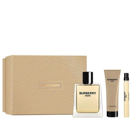BURBERRY HERO 3 PCS SET FOR MEN: 3.4 EAU DE TOILETTE SPRAY + 0.33 EAU DE TOILETTE SPRAY + 2.5 BODY WASH (HARD BOX)