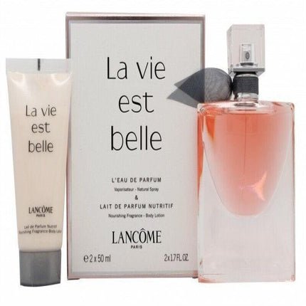 LANCOME LA VIE EST BELLE 2 PIECES SET: 1.7 EAU DE PARFUM SPRAY + 1.7 BODY LOTION (TRAVEL SET)