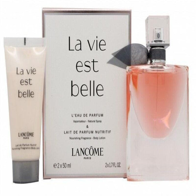 LANCOME LA VIE EST BELLE 2 PIECES SET: 1.7 EAU DE PARFUM SPRAY + 1.7 BODY LOTION (TRAVEL SET)