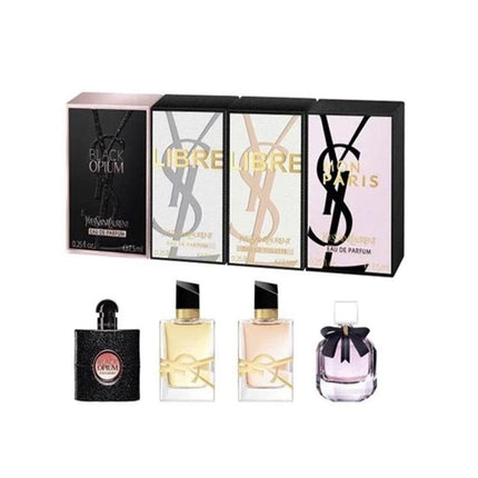 YSL 4 PCS MINI SET: BLACK OPIUM 0.25 EAU DE PARFUM + LIBRE 0.25 EAU DE PARFUM + LIBRE 0.25 EAU DE TOILETTE + MON PARIS 0.25 EAU DE PARFUM (INDIVIDUALLY BOXED)