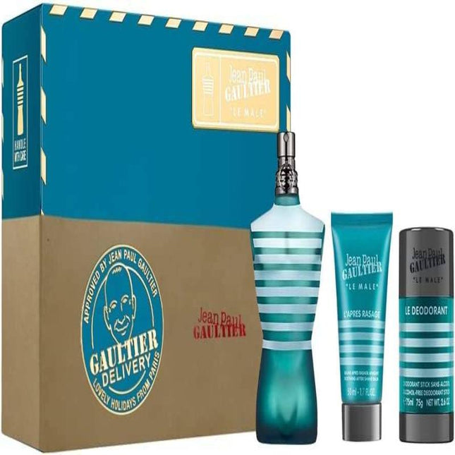 JEAN PAUL GAULTIER LE MALE 3 PCS SET FOR MEN: 4.2 EAU DE TOILETTE + 0.34 EAU DE TOILETTE + 2.5 SHOWER GEL (METAL BOX)