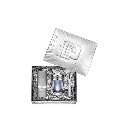 PACO INVICTUS 3 PCS SET FOR MEN: 3.4 EAU DE TOILETTE SPRAY + 5 OZ DEODORANT SPRAY + 0.33 EAU DE TOILETTE SPRAY (METAL BOX)