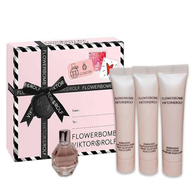 Viktor &amp; Rolf Flowerbomb EDP 4pc Set Mini perfume, 0.5 oz Body Lotion, 2 x 0.5 oz body cream