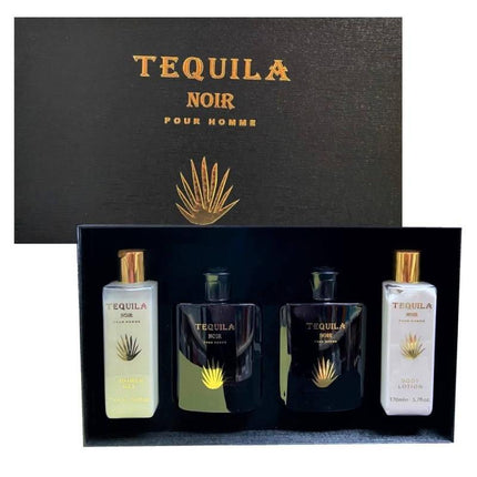 Tequila Parfums Noir Pour Homme for Men 4 Piece HardBox Set (3.4 Ounce Eau de Parfum + 3.4 Ounce After Shave + 5.7 Ounce Shower Gel + 5.7 Ounce Body Lotion)
