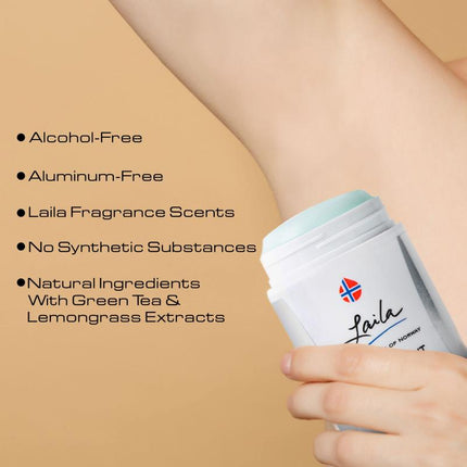 Laila Geir Ness Deodorant - With Green Tea And Lemongrass Extracts - Alcohol And Aluminum Free for Sensitive Skin - Long Lasting Fresh and Clean Scent