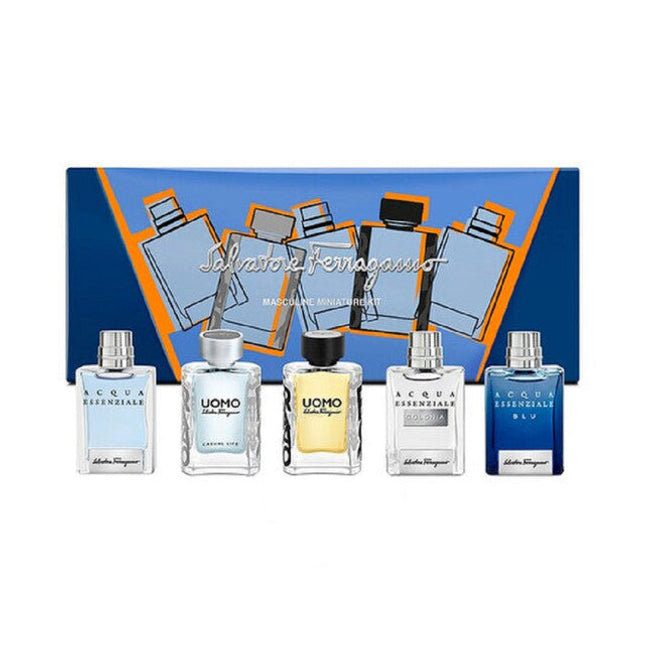 SALVATORE FERRAGAMO 5 X 0.17 EAU DE TOILETTE MINI SET FOR MEN: ACQUA ESSENZIALE + UOMO CASUAL LIFE + UOMO + ACQUA ESSENZIALE COLONIA + ACQUA ESSENZIALE BLU