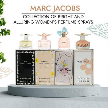MARC JACOBS 4 PCS SET FOR WOMEN: PERFECT 0.16 EAU DE PARFUM + DAISY LOVE 0.13 EAU DE TOILETTE + DAISY EAU SO FRESH 0.13 EAU DE TOILETTE + DAISY 0.13 EAU DE TOILETTE (INDIVIDUALLY BOXED)