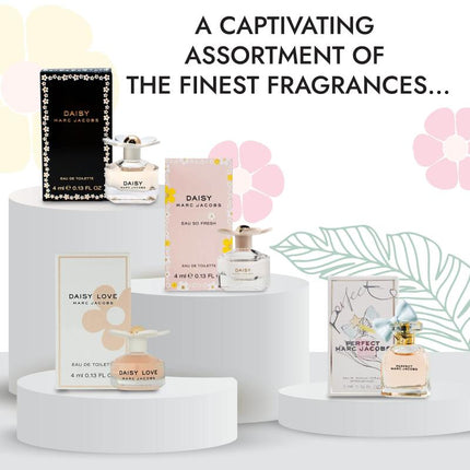 MARC JACOBS 4 PCS SET FOR WOMEN: PERFECT 0.16 EAU DE PARFUM + DAISY LOVE 0.13 EAU DE TOILETTE + DAISY EAU SO FRESH 0.13 EAU DE TOILETTE + DAISY 0.13 EAU DE TOILETTE (INDIVIDUALLY BOXED)