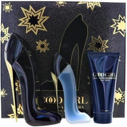 CAROLINA HERRERA GOOD GIRL 3 PCS SET: 2.7 EAU DE PARFUM SPRAY + 1 OZ HAIR MIST + 3.4 BODY LOTION (HARD BOX)