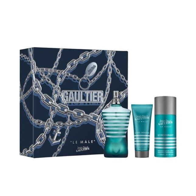 JEAN PAUL GAULTIER LE MALE 3 PCS SET FOR MEN: 4.2 EAU DE TOILETTE + 2.5 SHOWER GEL + 5 OZ DEODORANT SPRAY