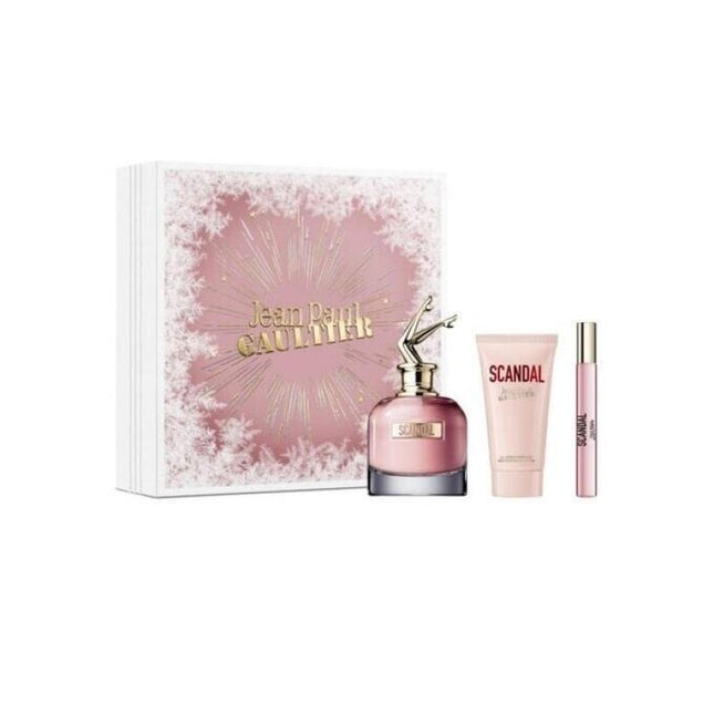 JEAN PAUL GAULTIER SCANDAL 3 PCS SET FOR WOMEN: 2.7 EAU DE PARFUM SPRAY + 2.5 PERFUMED BODY LOTION + .34 EAU DE PARFUM SPRAY (HARD BOX)