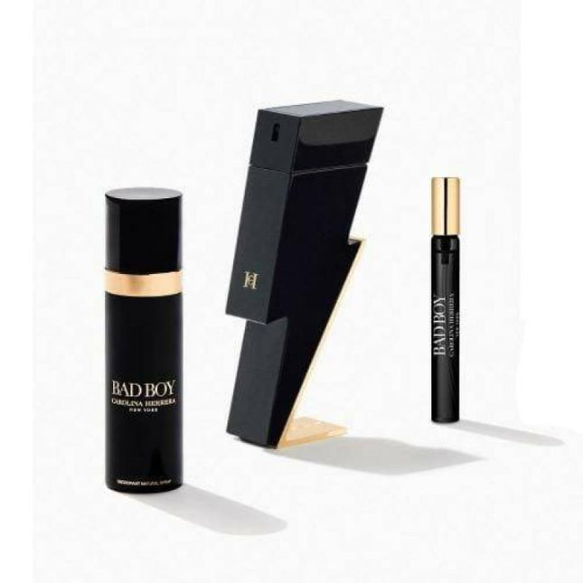 Carolina Herrera Bad Boy 3 Pcs Set For Men: 3.4 Edt Sp + 0.34 Edt Sp + 3.4 Deo Sp