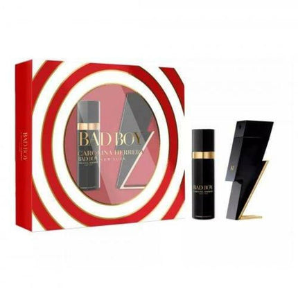 CAROLINA HERRERA BAD BOY 2 PCS SET: 3.4 EAU DE TOILETTE SPRAY + 3.4 DEODORANT SPRAY (HARD BOX)