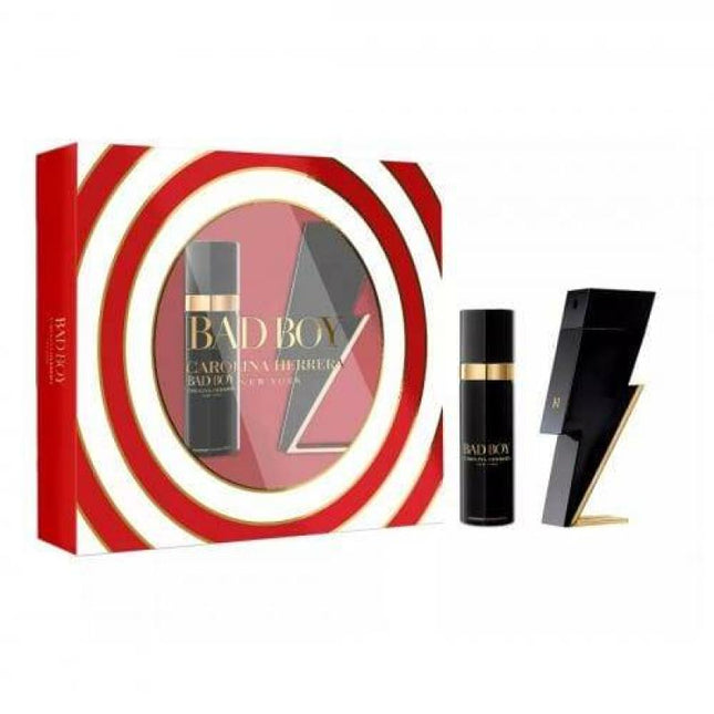 CAROLINA HERRERA BAD BOY 2 PCS SET: 3.4 EAU DE TOILETTE SPRAY + 3.4 DEODORANT SPRAY (HARD BOX)