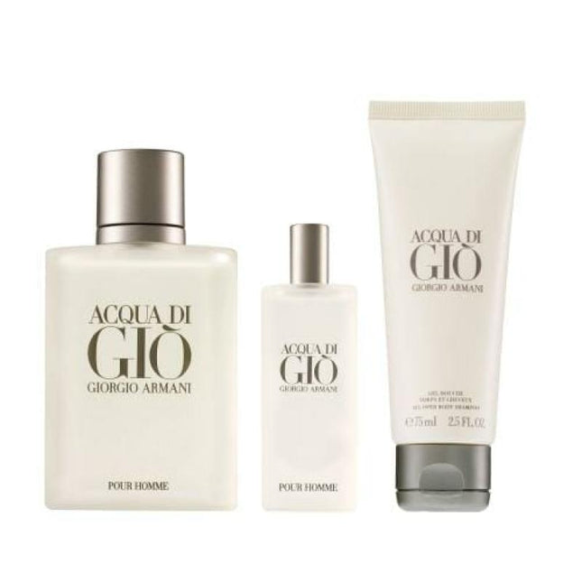 GIORGIO ARMANI AQUA DI GIO 3 PCS SET FOR MEN: 3.4 EDT SP + 2.5 ALL OVER SHAMPOO + 0.5 EDT SP