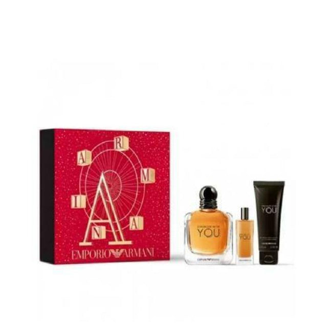 Giorgio Armani Stronger With You 3 Pcs Set For Men: 3.4 Edt + 0.5 Edt + 2.5 Sg