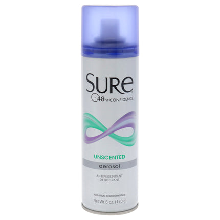 Sure Unscented Aerosol Anti-Perspirant and Deodorant for Unisex - 6 oz Deodorant Spray