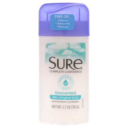 Sure Original Solid Anti-Perspirant Deodorant - Unscented for Unisex - 2.7 oz Stick