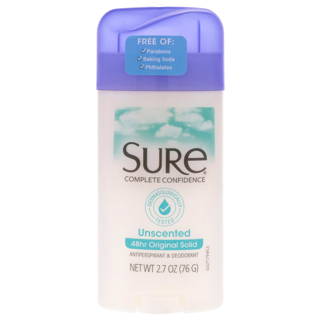 Sure Original Solid Anti-Perspirant Deodorant - Unscented for Unisex - 2.7 oz Stick
